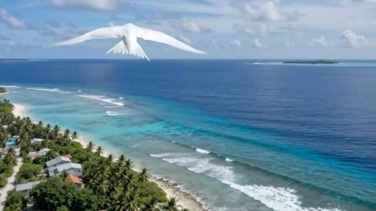މީދޫގެ ވިލު ފެހި ފަޅުގައި އަޅާފައި އޮތް ދޯންޏެއް، އައްސޭރި ފަށުގައި ރުއްގަސްތައް ހުރި މަންޒަރު